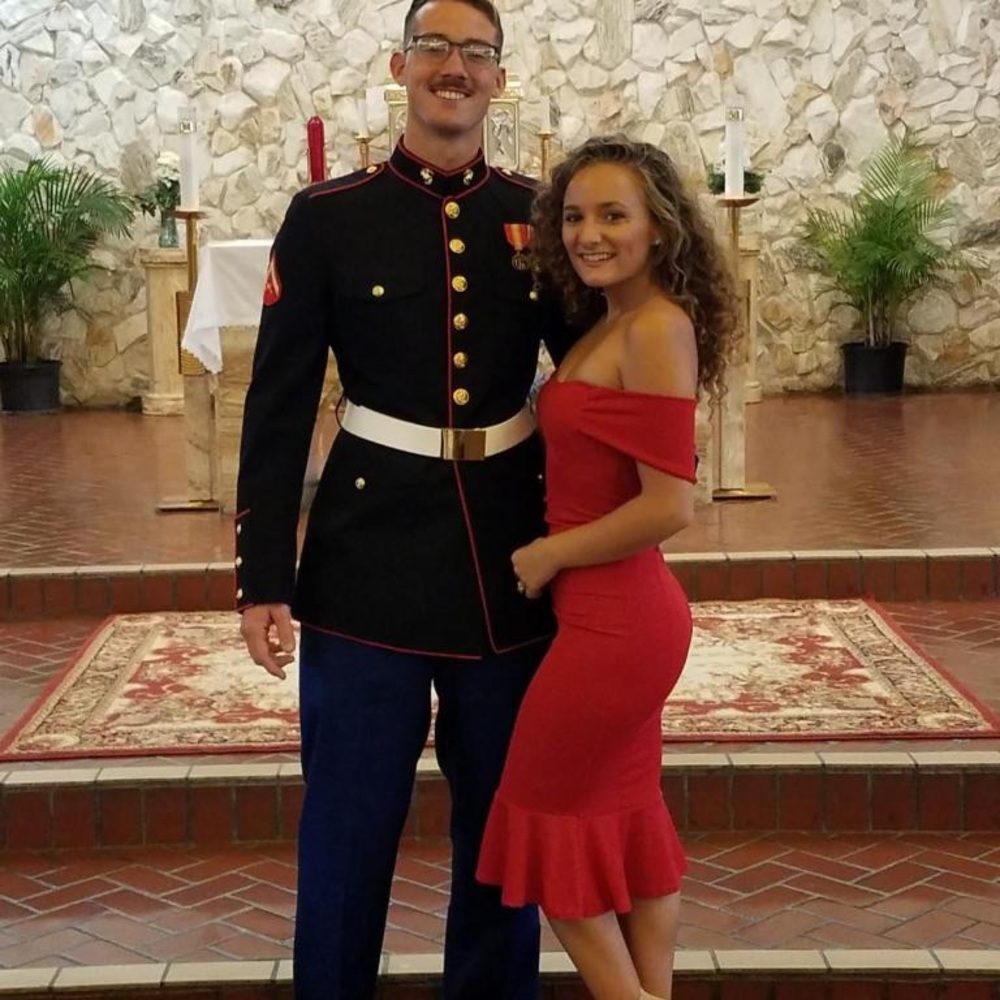 Red off the shoulder peplum dress